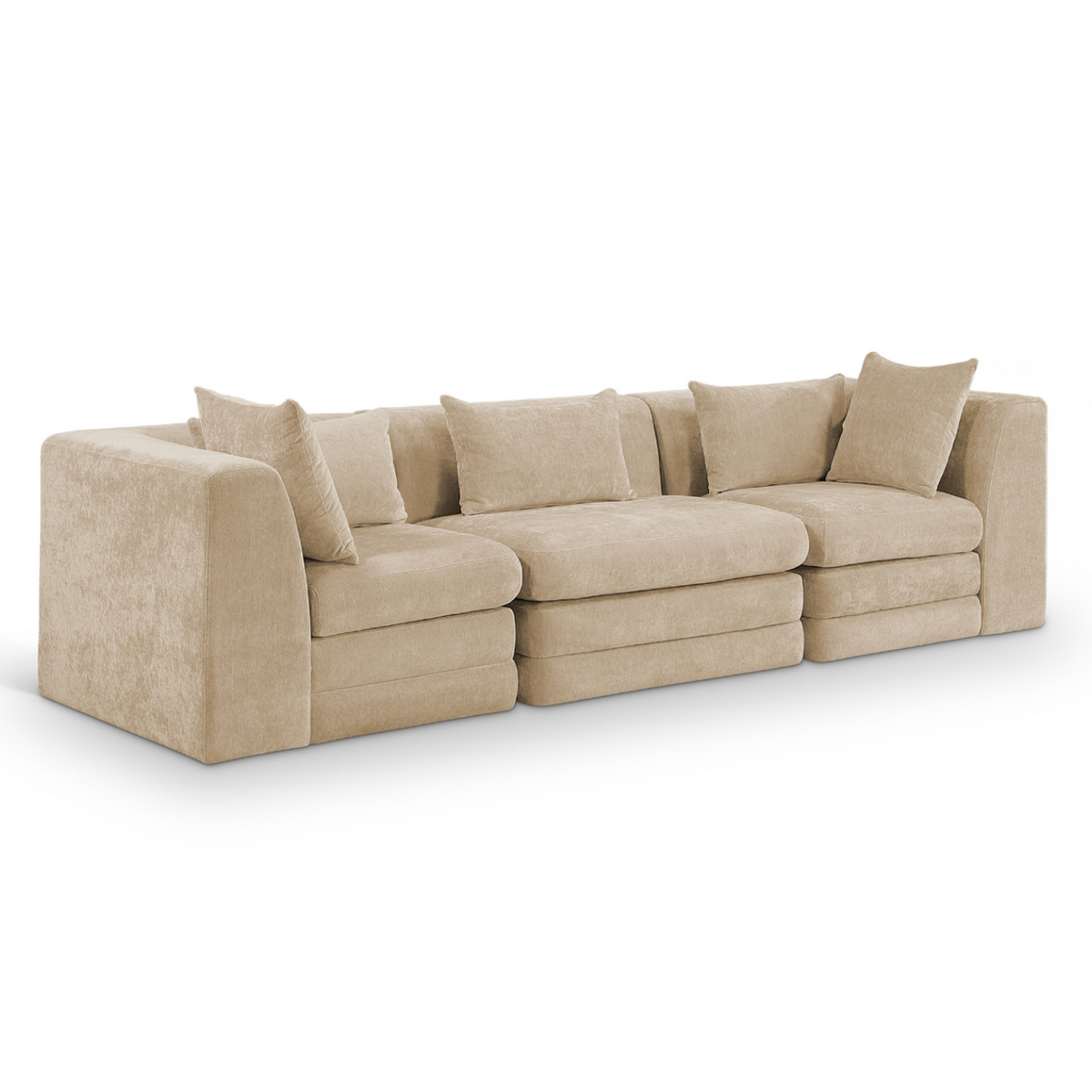 Stellar 114" Beige Chenille Fabric Upholstered 3pc. Modular Sofa, primary product view