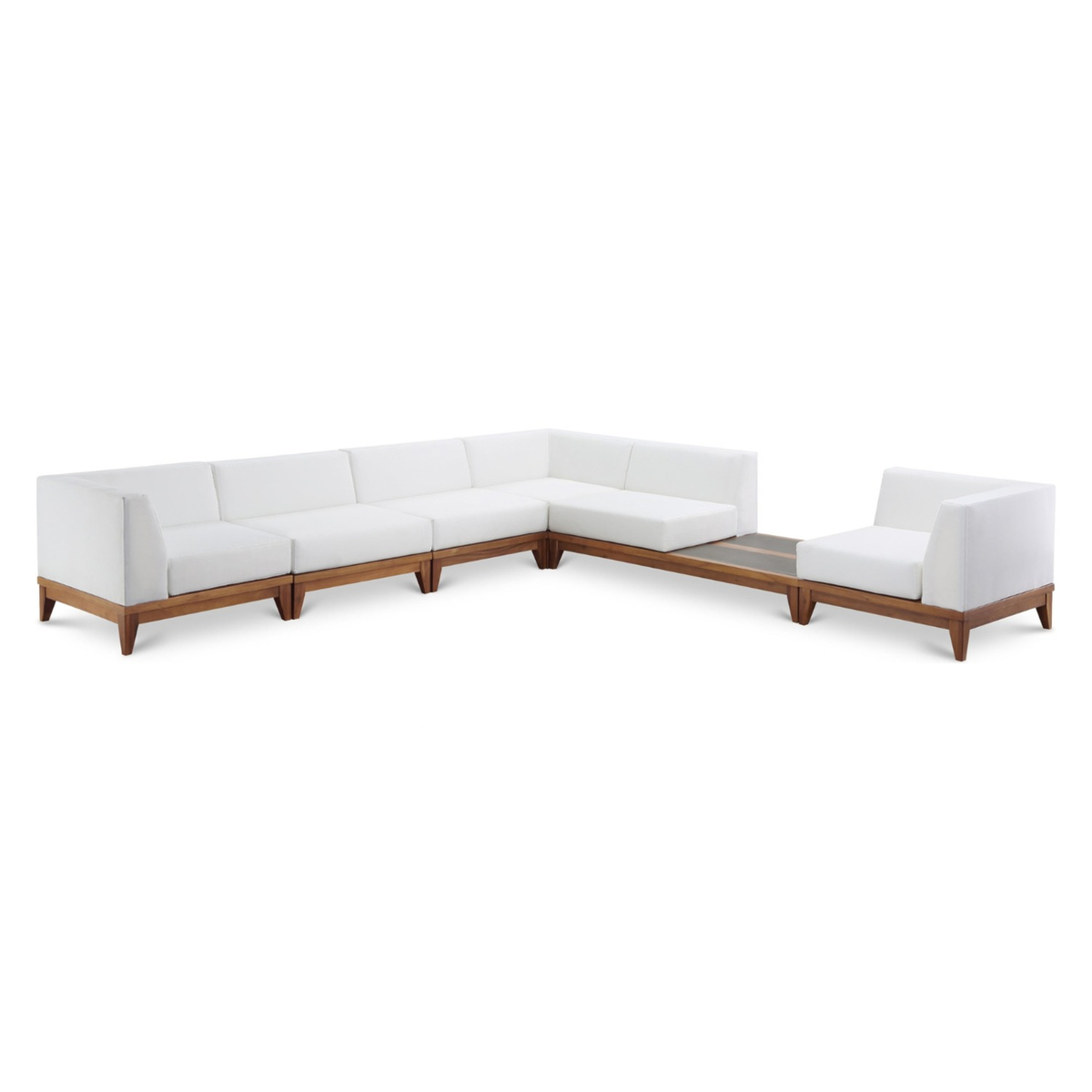 Rio 131in Off White Water Resistant Fabric Upholstered 6 Piece Patio Modular Sectional Sofa