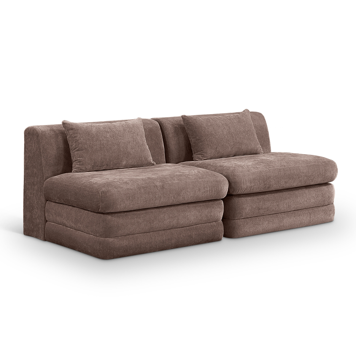 Stellar 7 6in Brown Chenille Fabric Upholstered 2Piece. Modular Sofa