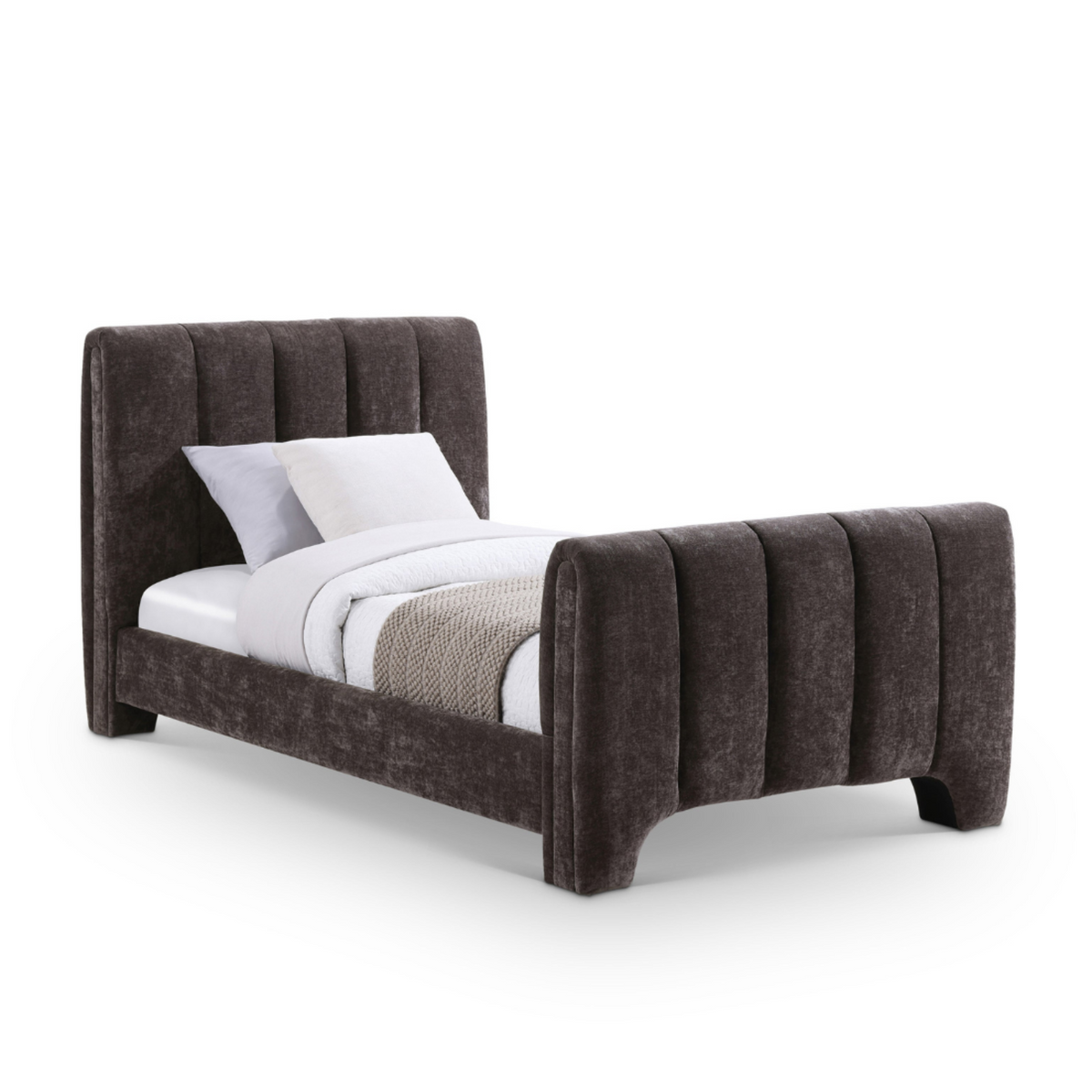 Camila Brown Chenille Fabric Upholstered Bed
