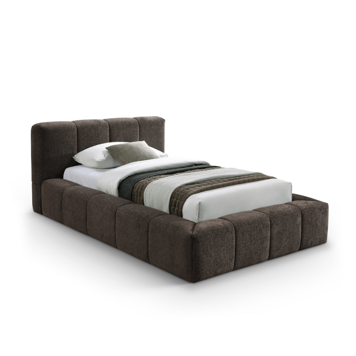 Carlin Brown Chenille Fabric Upholstered Bed