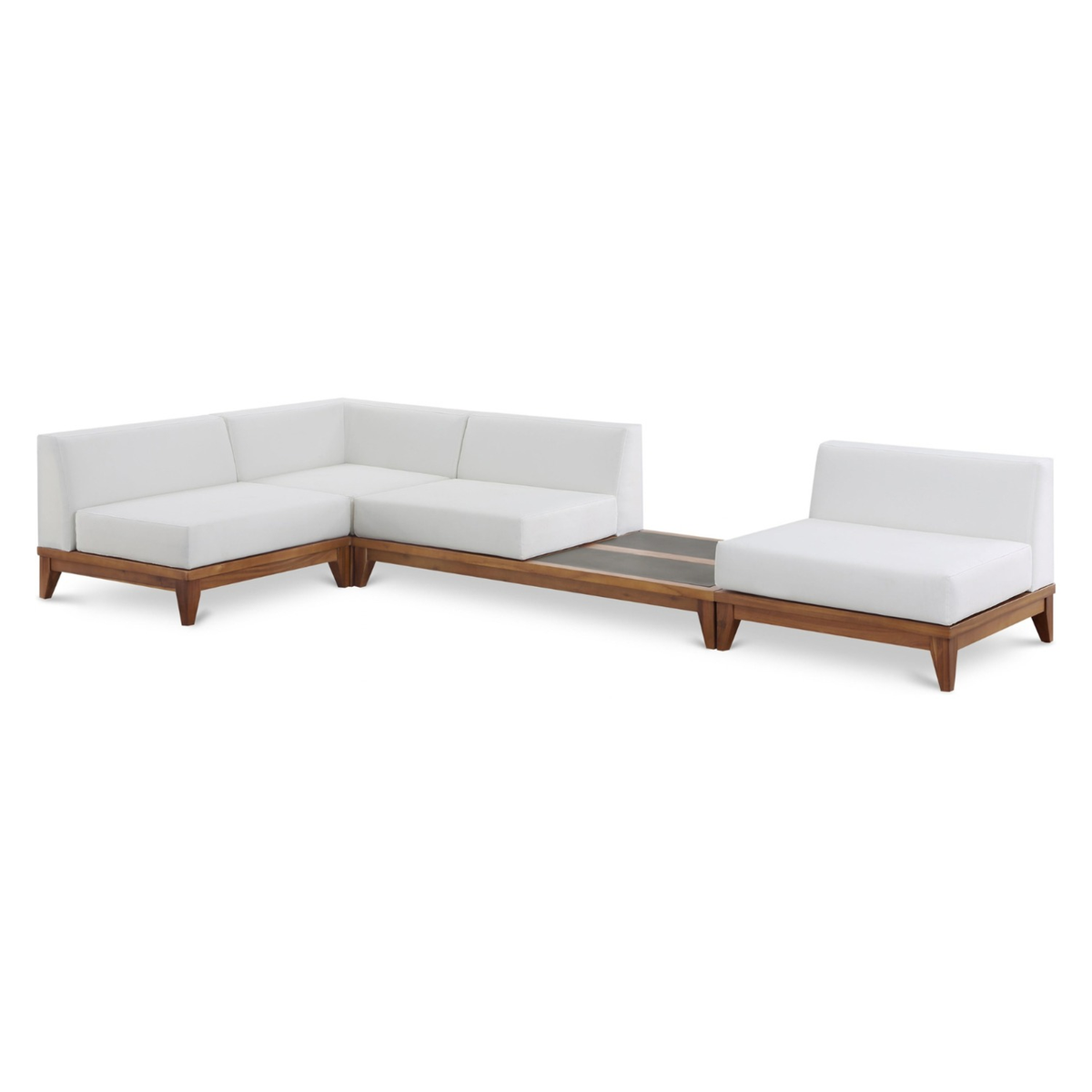 Rio 128.5in Off White Water Resistant Fabric Upholstered 4 Piece Patio Modular Sectional Sofa
