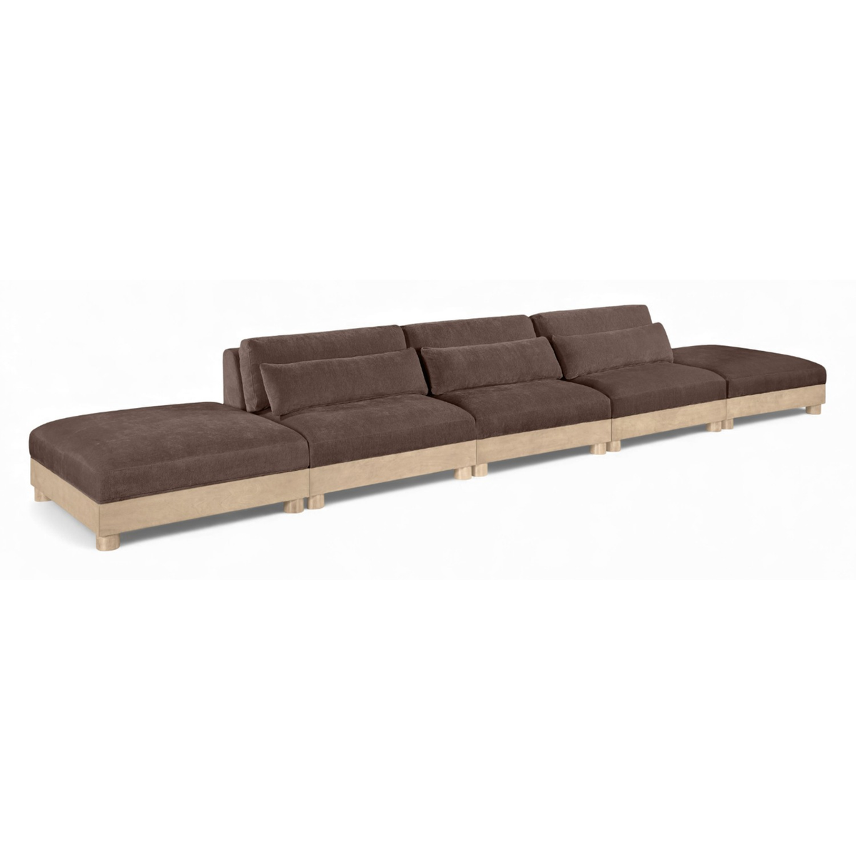 Turin 200in Brown Chenille Fabric Upholstered 5 Piece. Modular Sofa
