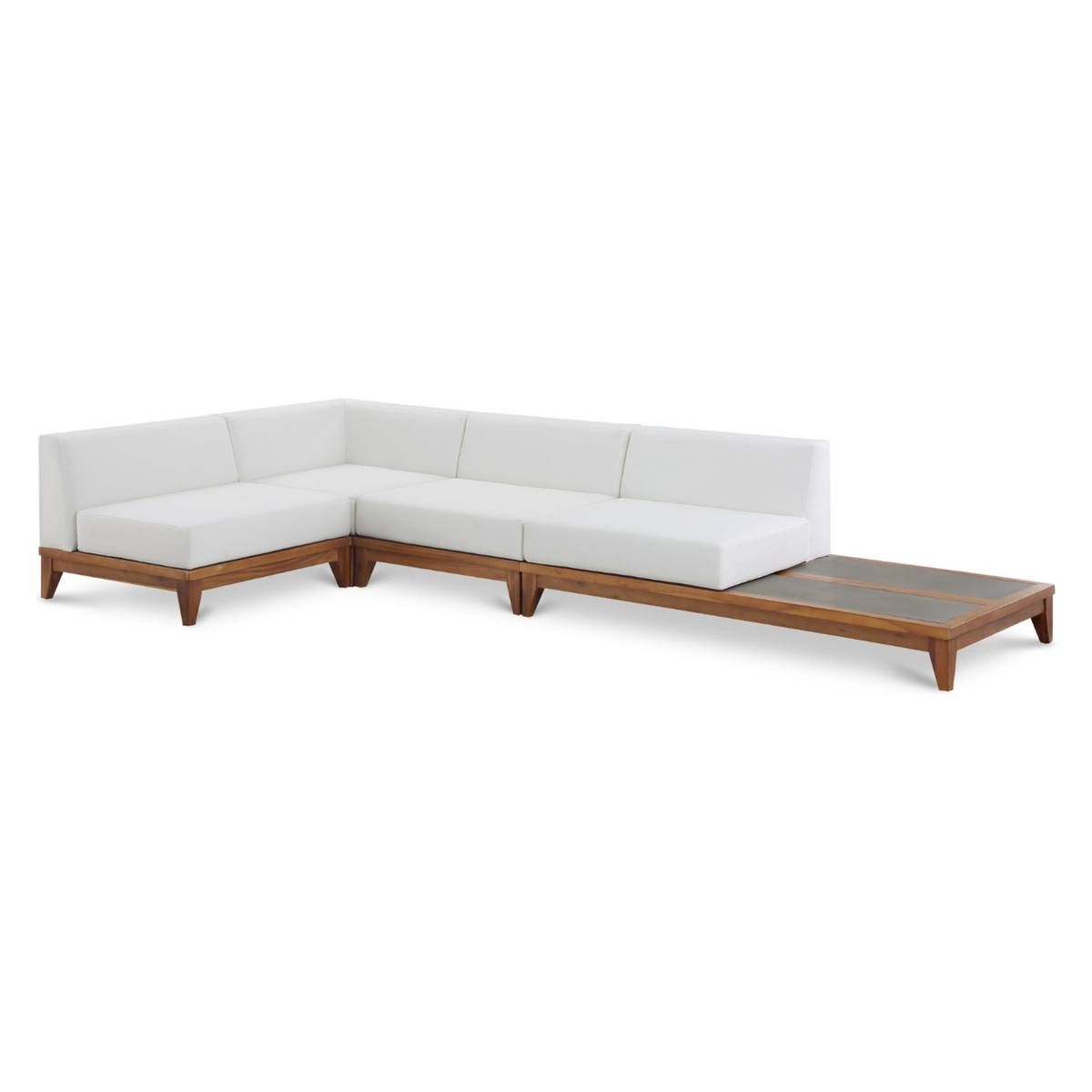 Rio 128.5in Off White Water Resistant Fabric Upholstered 4 Piece Patio Modular Sectional Sofa