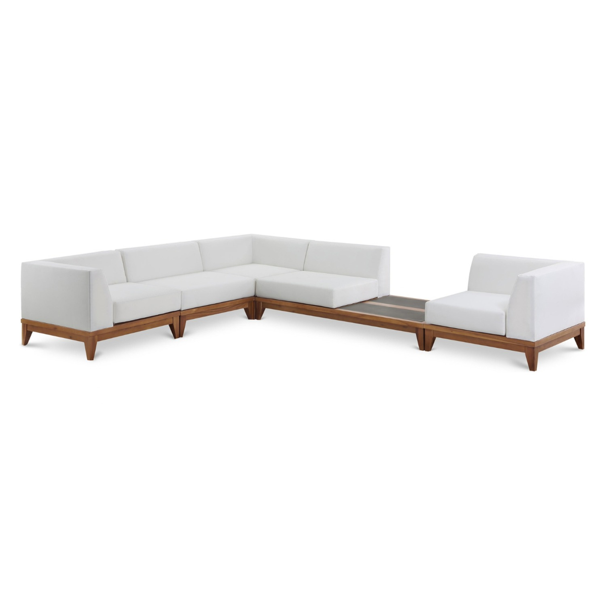 Rio 125in Off White Water Resistant Fabric Upholstered 5 Piece Patio Modular Sectional Sofa