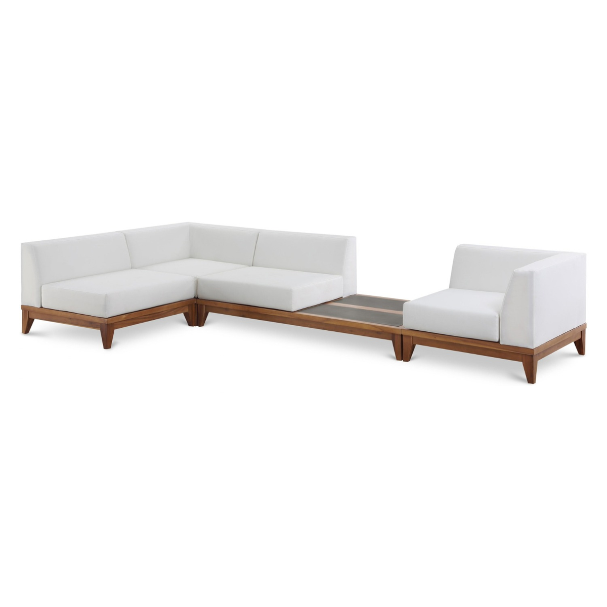 Rio 125in Off White Water Resistant Fabric Upholstered 4 Piece Patio Modular Sectional Sofa