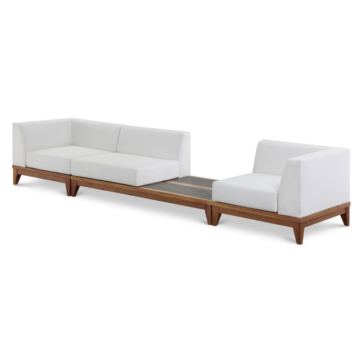 Rio 125in Off White Water Resistant Fabric Upholstered 3 Piece Modular Sofa