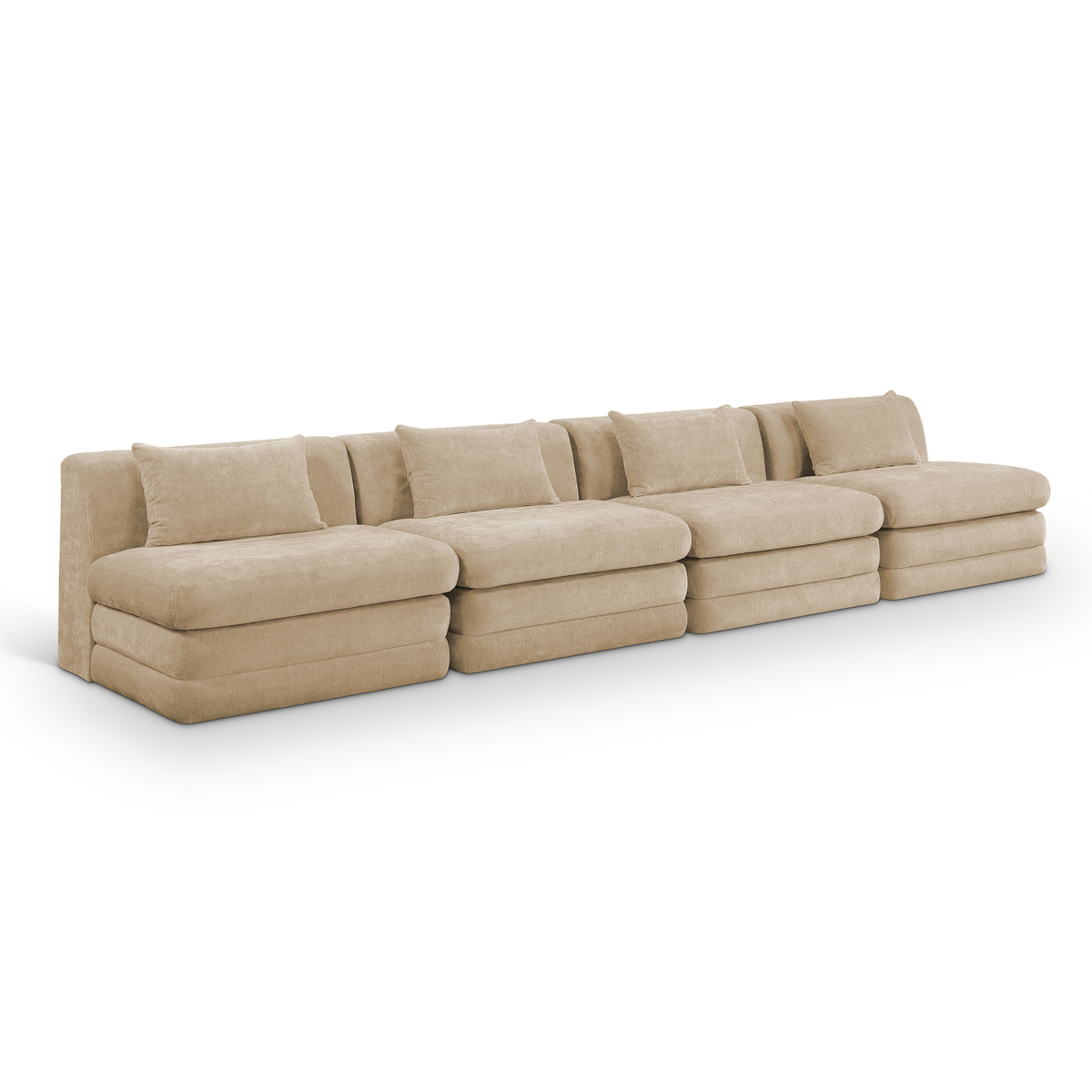 Stellar 152in Beige Chenille Fabric Upholstered 4 Piece Modular Sofa