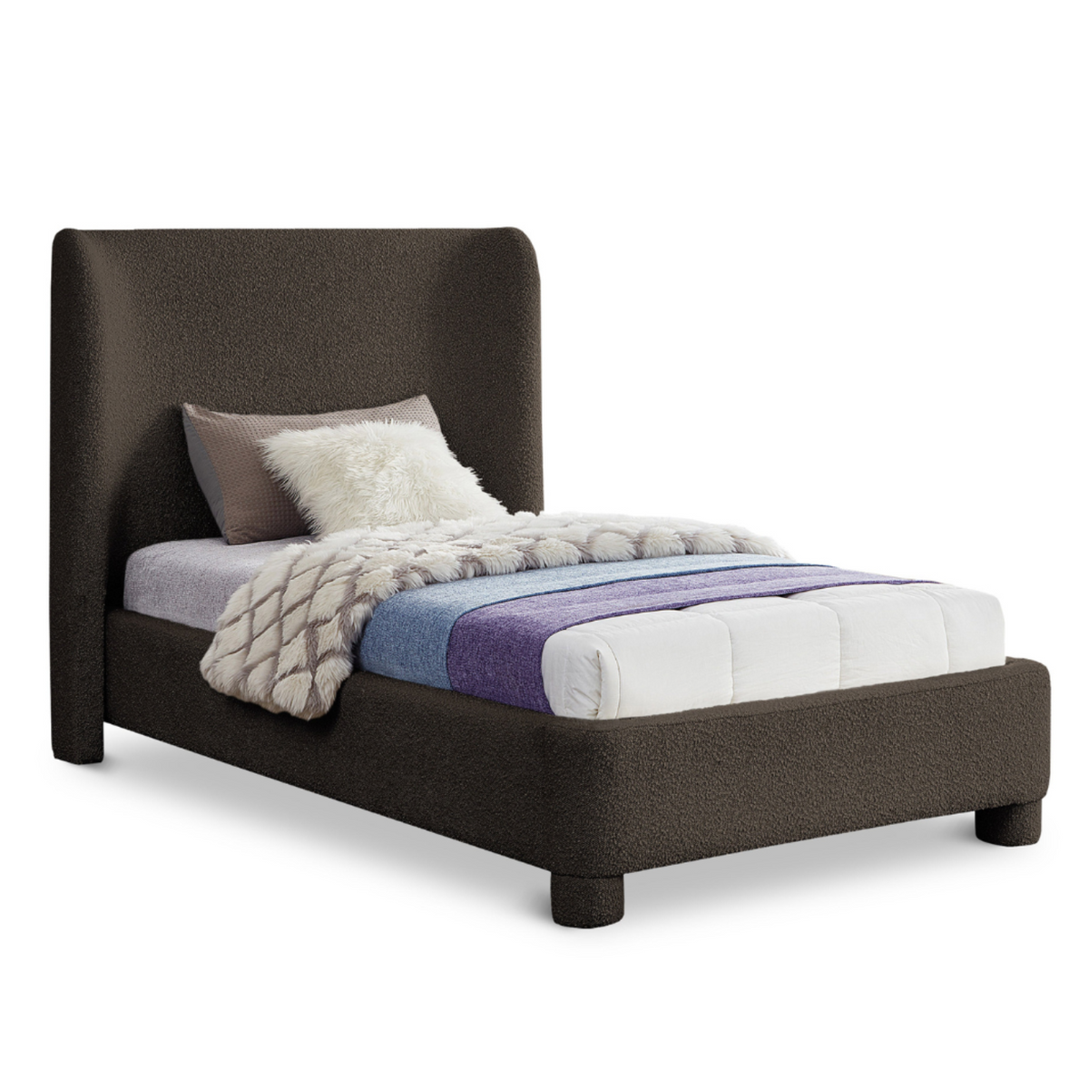 Penny Brown Boucle Fabric Upholstered Bed