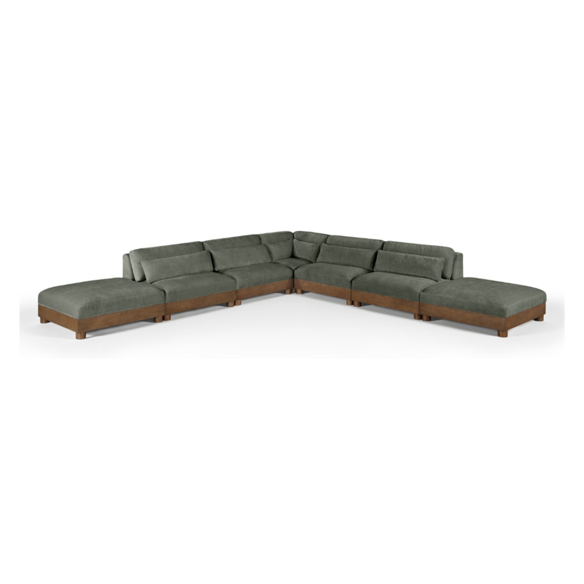 Turin 160in Green Chenille Fabric Upholstered 7 Piece Modular Sectional Sofa