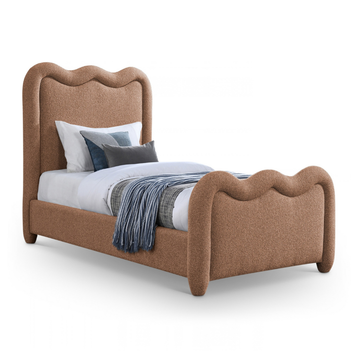 Gavin Cognac Chenille Fabric Upholstered Bed