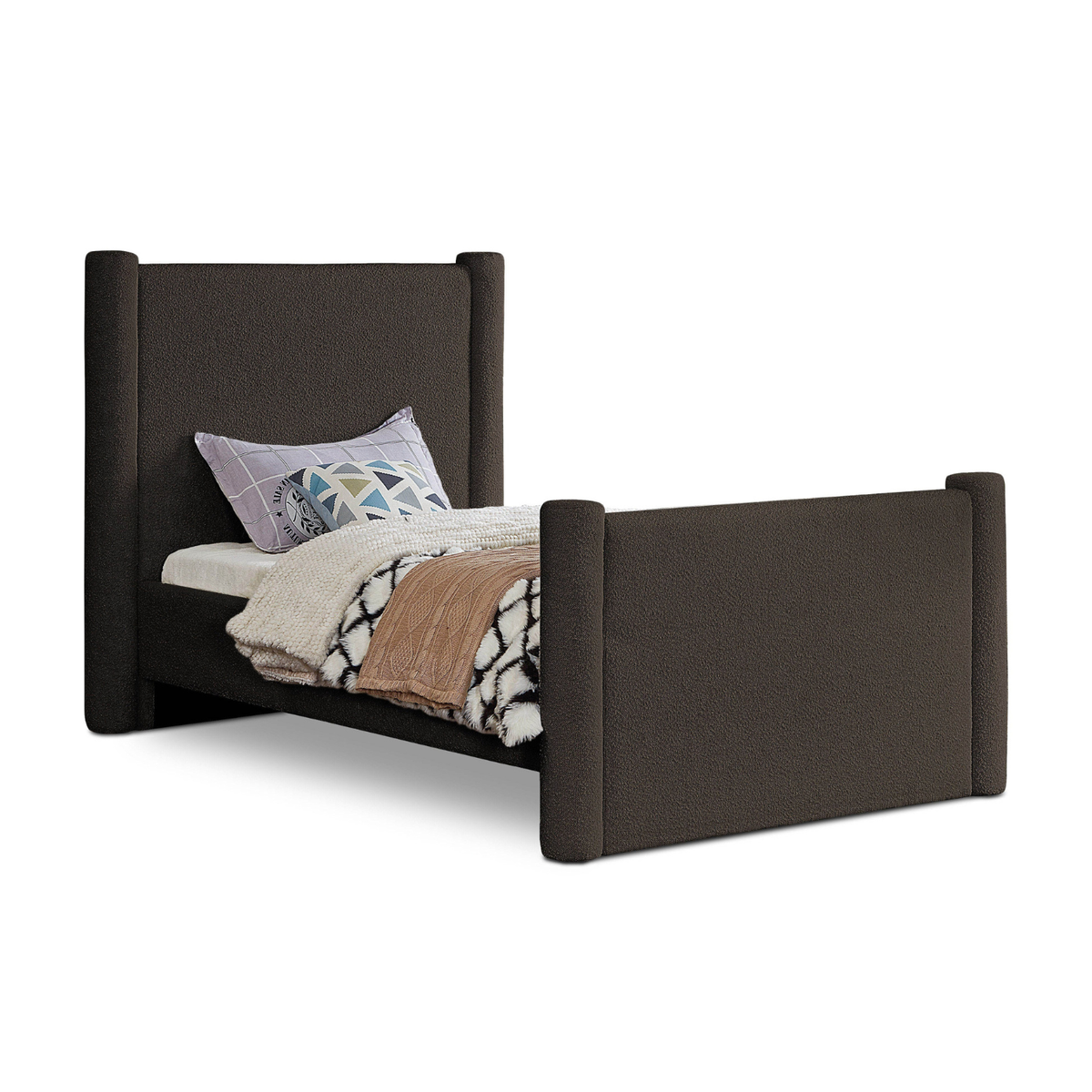 Elias Brown Boucle Fabric Upholstered Bed