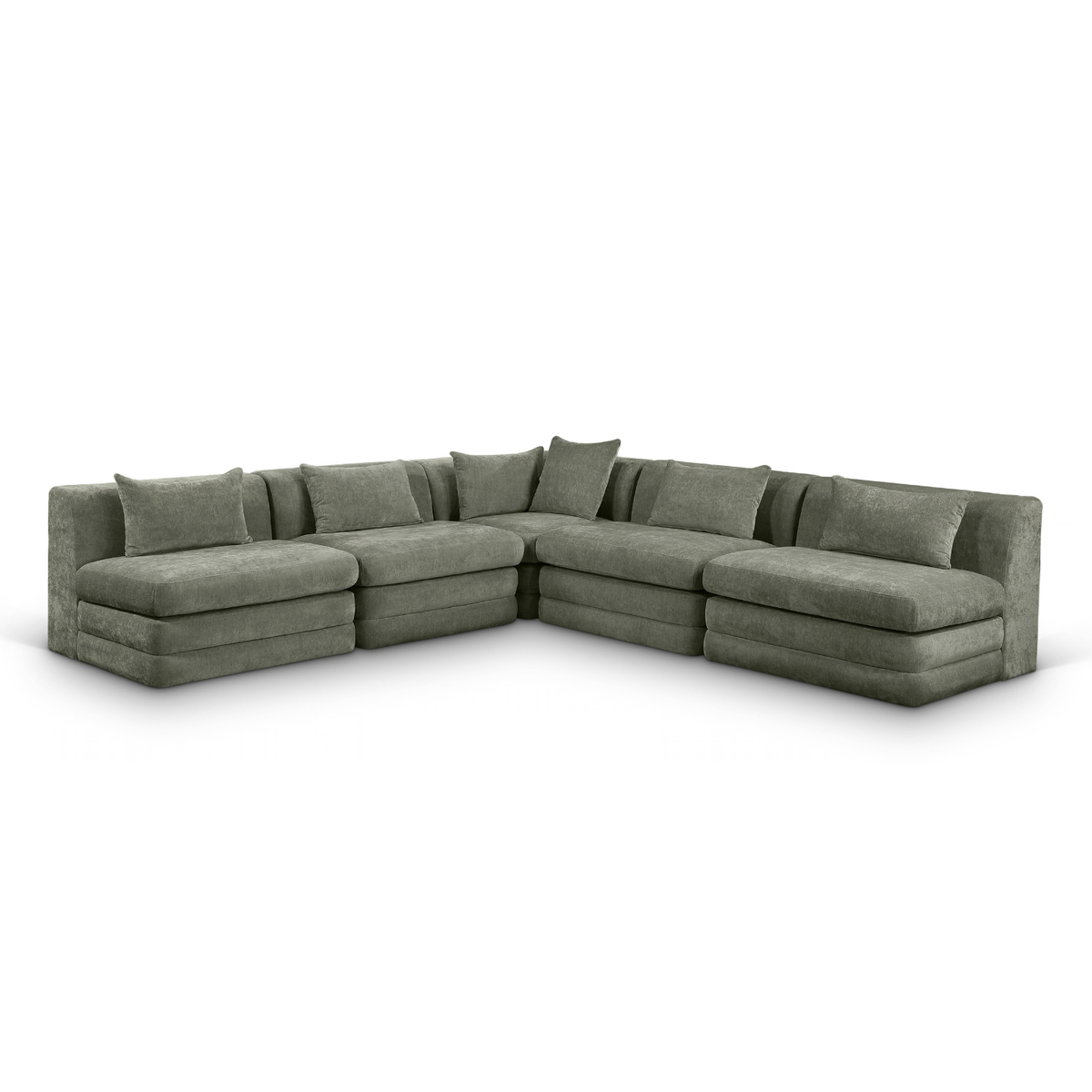 Stellar 114" Green Chenille Fabric Upholstered 5Pc. Modular Sectional, primary product view