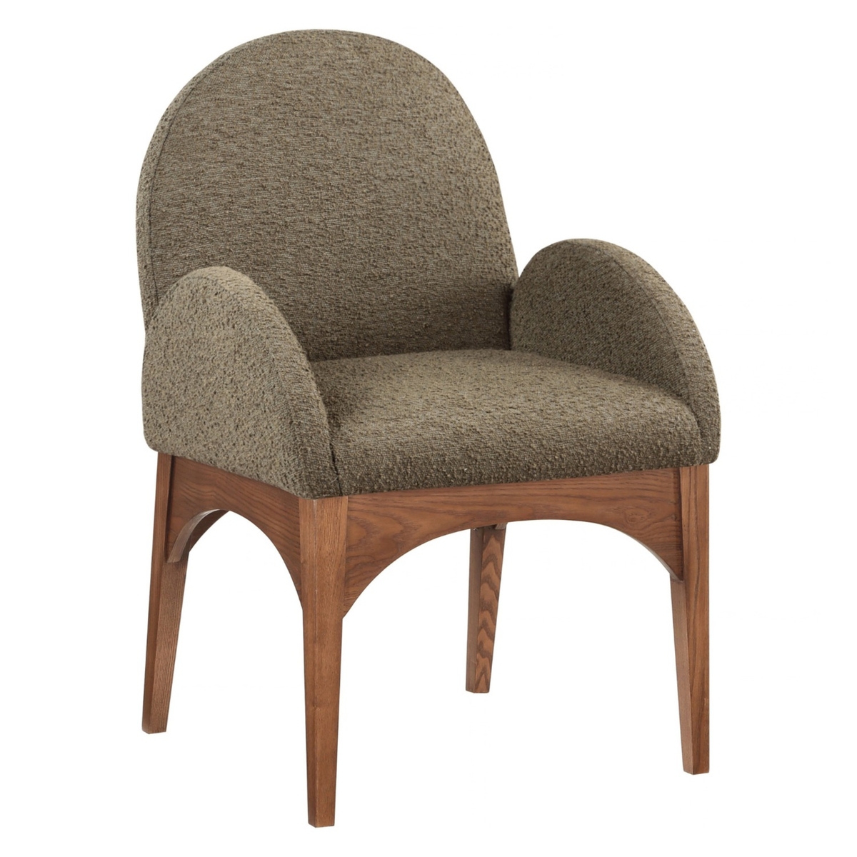 Waldorf Olive Boucle Fabric Upholstered Dining Arm Chair Set of 2