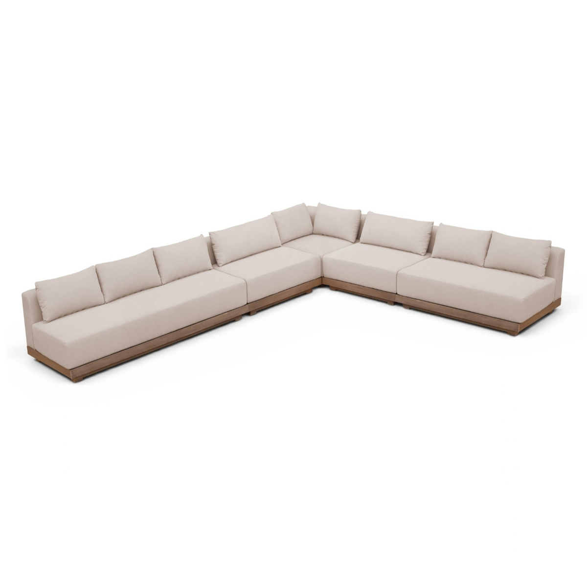 Solace Beige Olefin Performance Fabric 5 Piece Outdoor Patio Modular Sectional Sofa