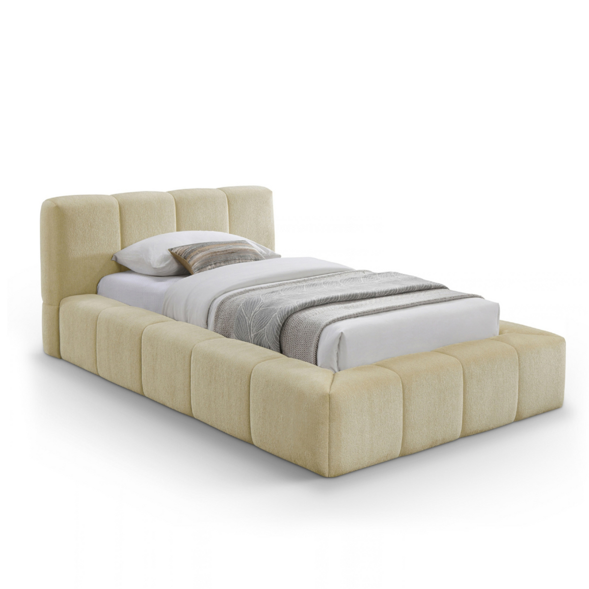 Carlin Beige Chenille Fabric Upholstered Bed