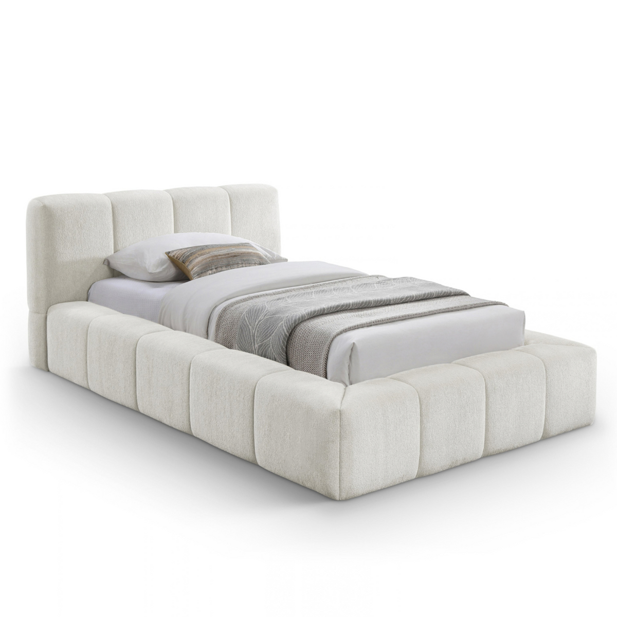 Carlin Cream Chenille Fabric Upholstered Bed