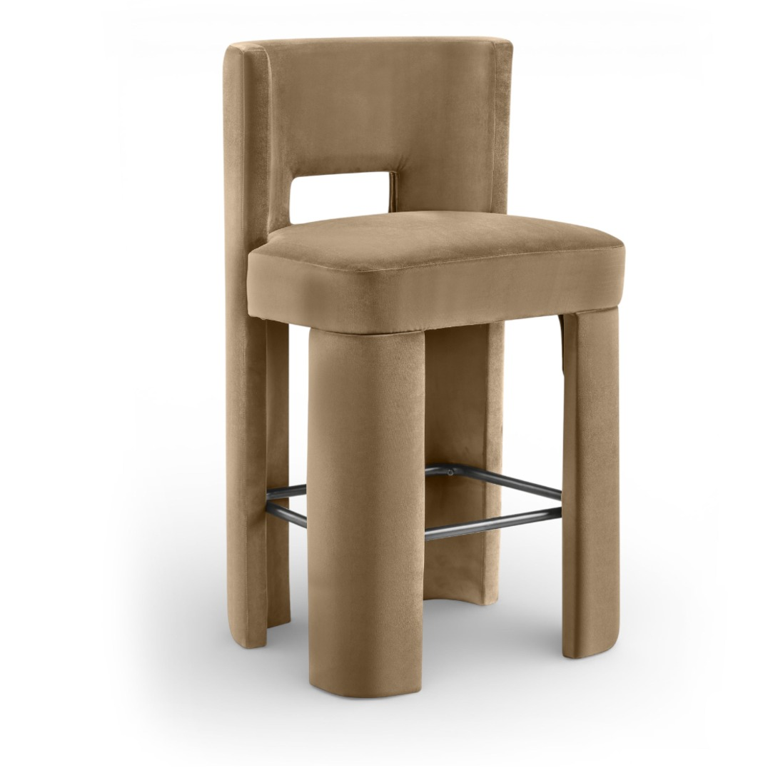 Zuno Beige Velvet Performance Fabric Upholstered Bar Stool Set of 2