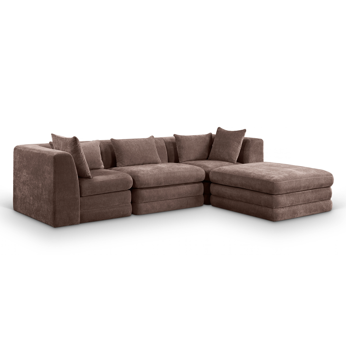 Stellar 114in Brown Chenille Fabric Upholstered 4 Piece Modular Sectional Sofa