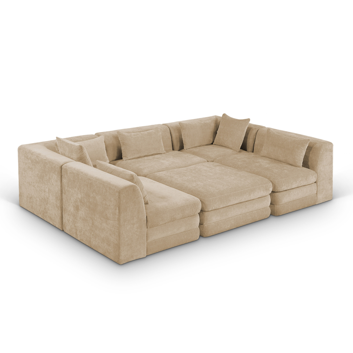 Stellar 114in Beige Chenille Fabric Upholstered 6 Piece Modular Sectional Sofa