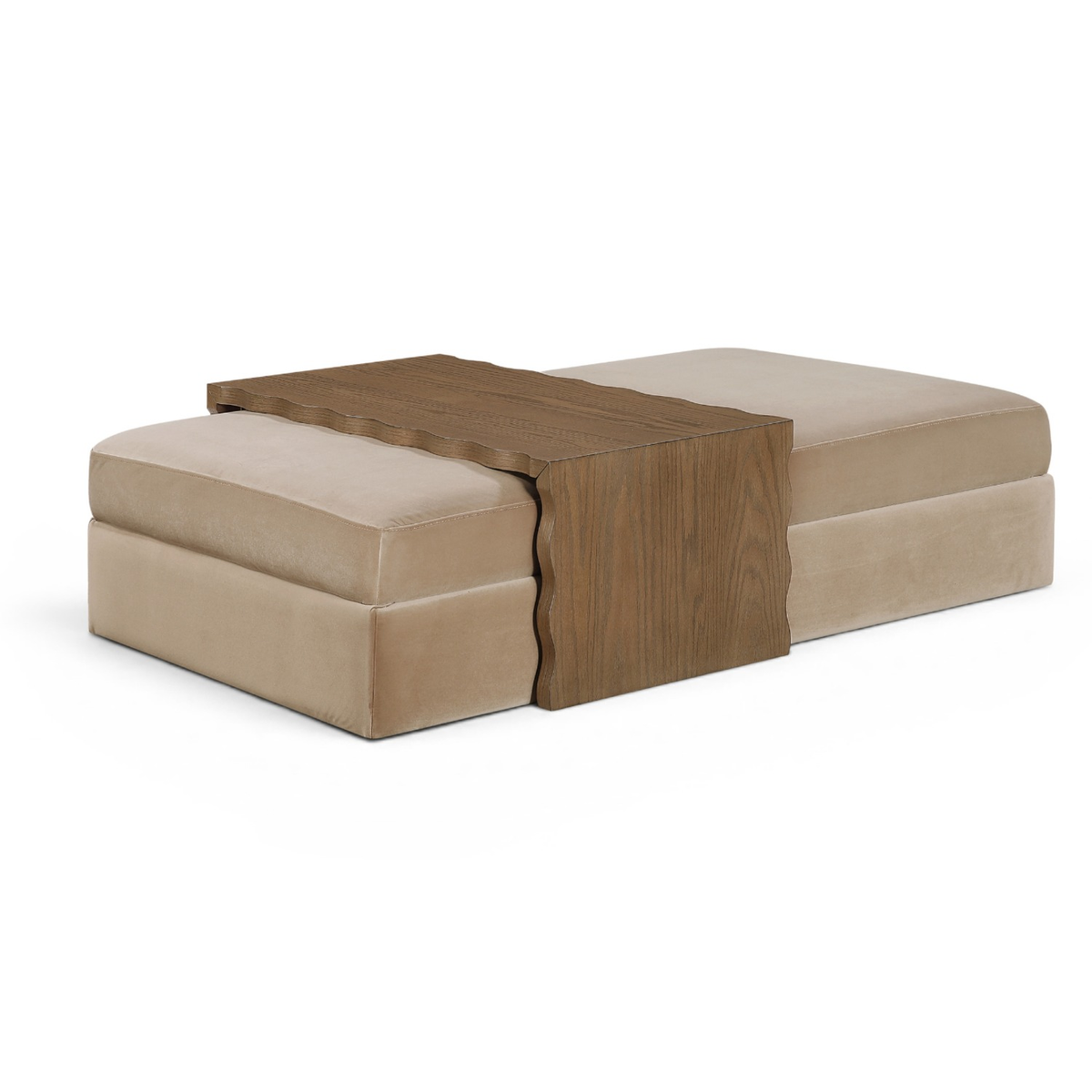 Woodra Beige Velvet Upholstered Coffee Table/Ottoman