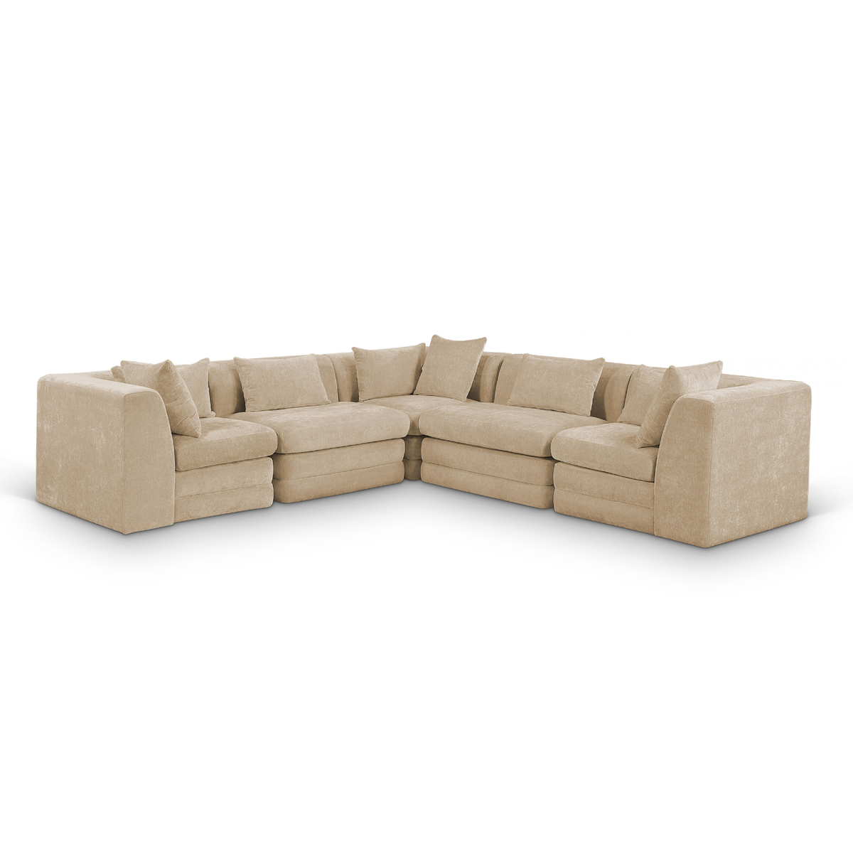 Stellar 114in Beige Chenille Fabric Upholstered 5 Piece Modular Sectional Sofa