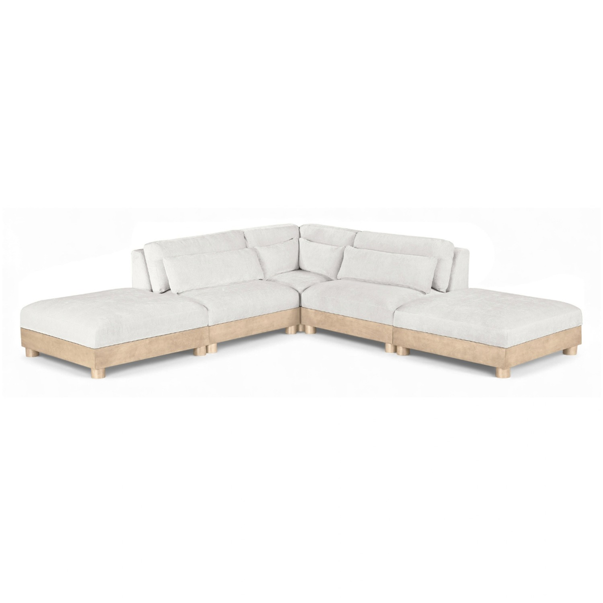 Turin 120in Cream Chenille Fabric Upholstered 5 Piece Modular Sectional Sofa