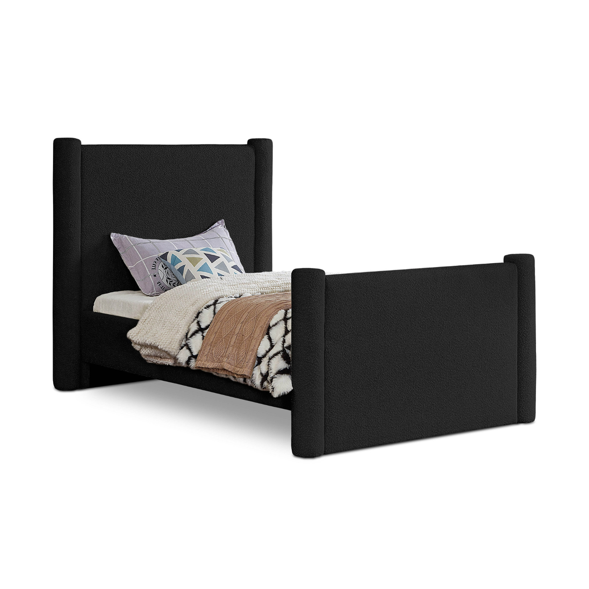 Elias Black Boucle Fabric Upholstered Bed