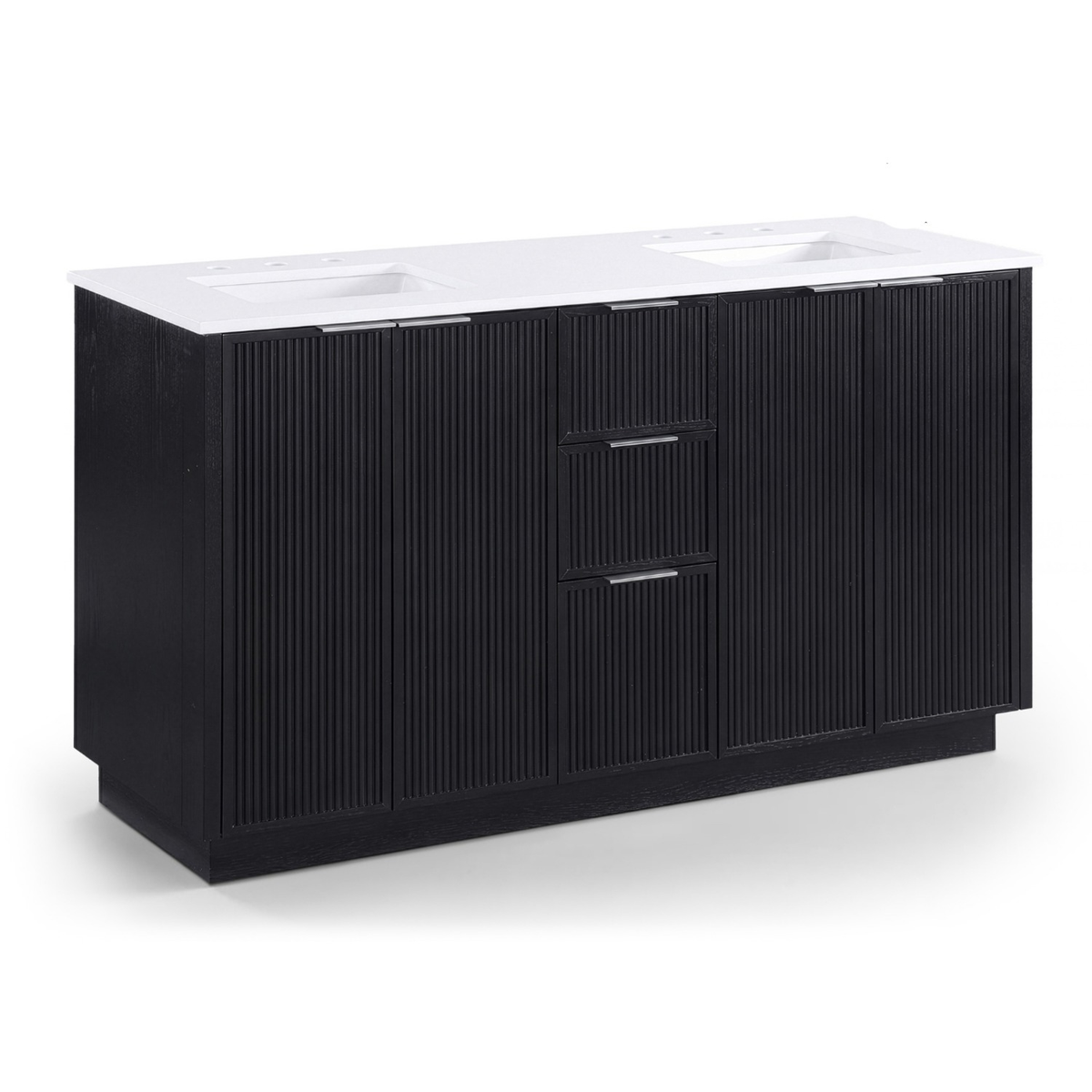 Willard 60in Black Engineered Stone And Solid Wood Bathroom Vanity