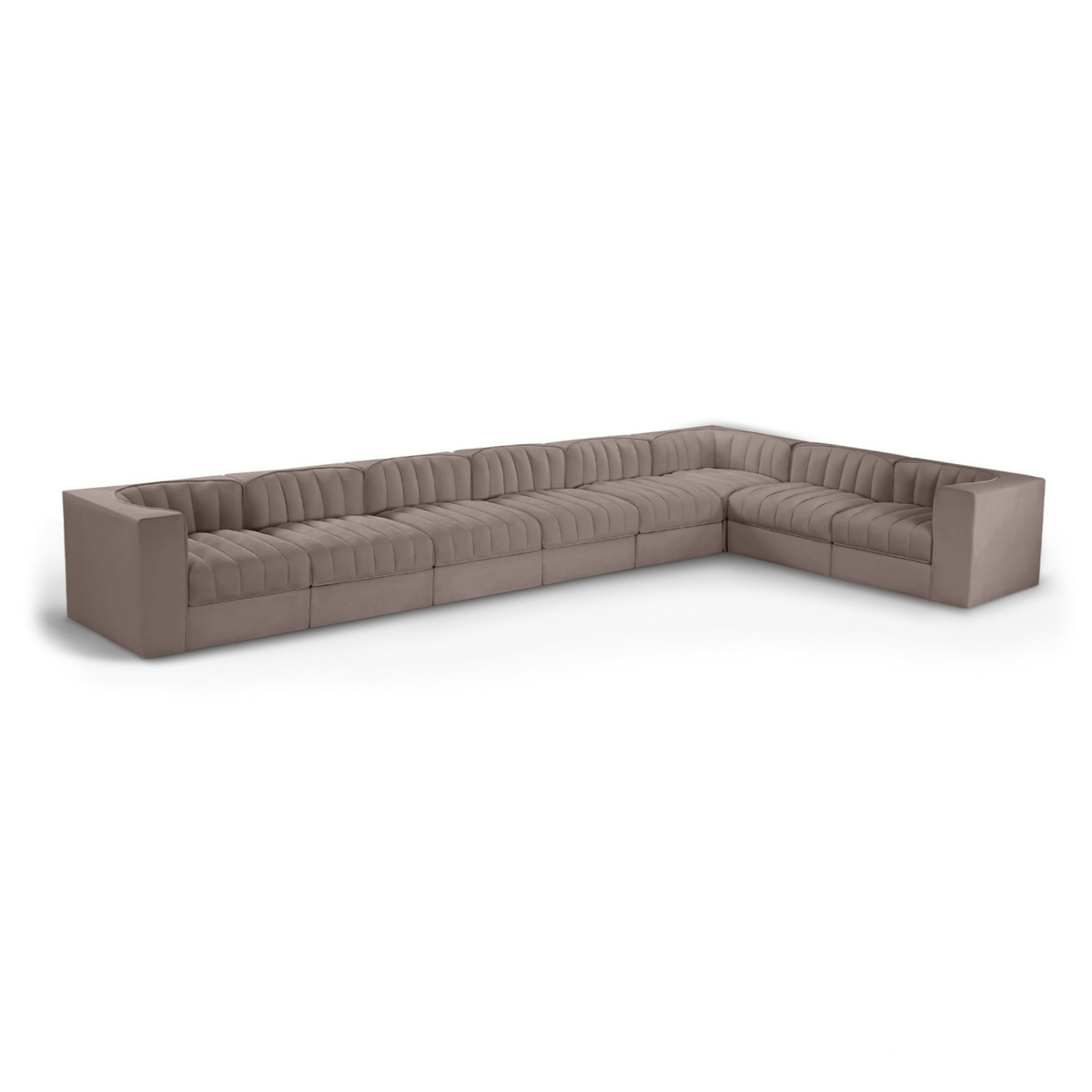 Rummi Taupe Velvet Performance Fabric Upholstered 8 Piece Modular Sectional Sofa