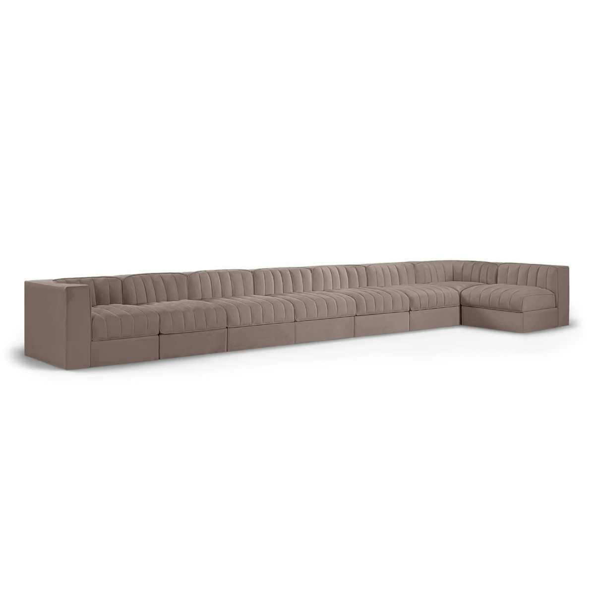 Rummi Taupe Velvet Performance Fabric Upholstered 8 Piece Modular Sectional Sofa