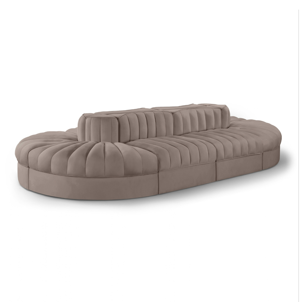 Rummi Taupe Velvet Performance Fabric Upholstered 8 Piece Modular Sectional Sofa