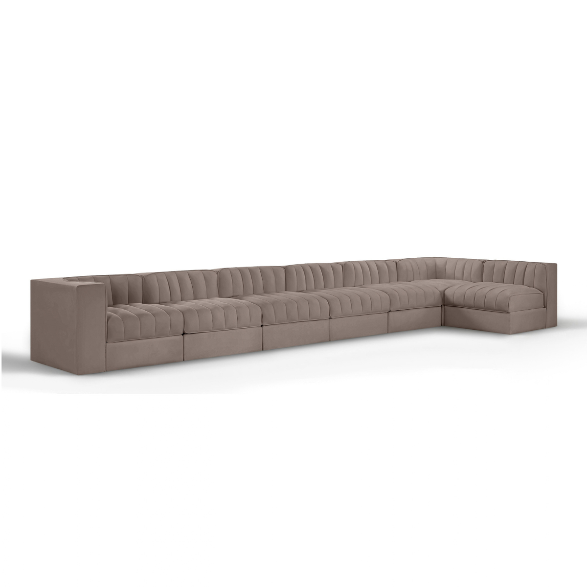 Rummi Taupe Velvet Performance Fabric Upholstered 7 Piece Modular Sectional Sofa