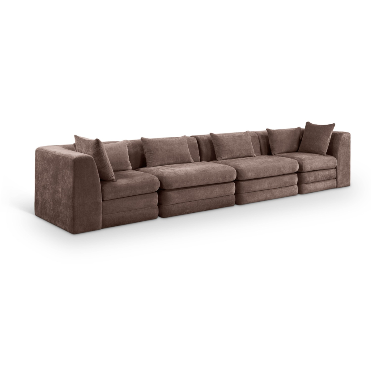 Stellar 15 2in Brown Chenille Fabric Upholstered 4 Piece. Modular Sofa