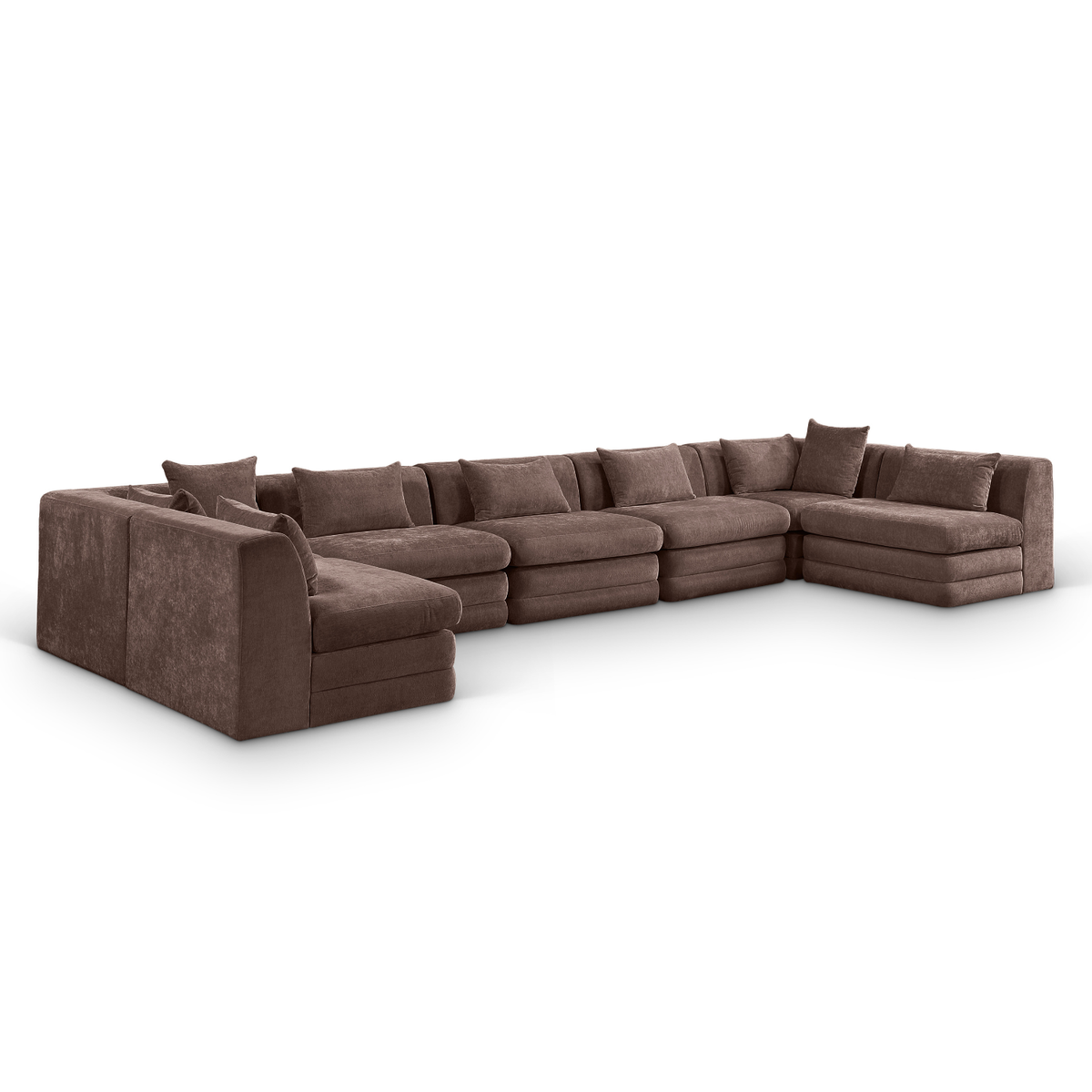 Stellar 190in Brown Chenille Fabric Upholstered 7 Piece Modular Sectional Sofa