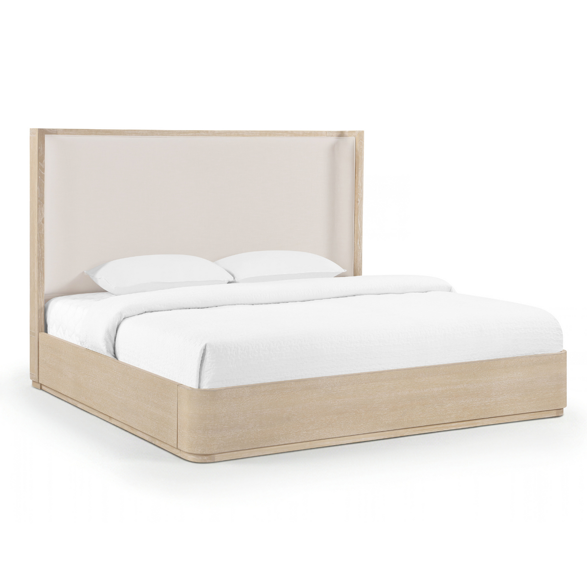 Tiberio Natural Cream Solid Wood And Linen Textured Fabric Bed