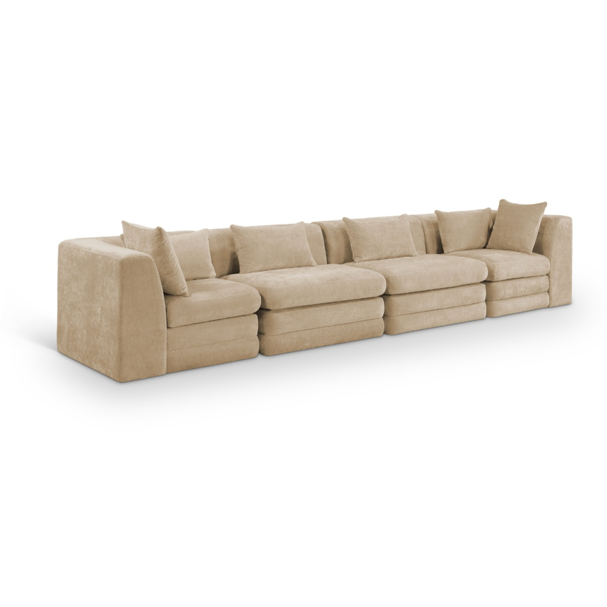 Stellar 152in Beige Chenille Fabric Upholstered 4 Piece Modular Sofa
