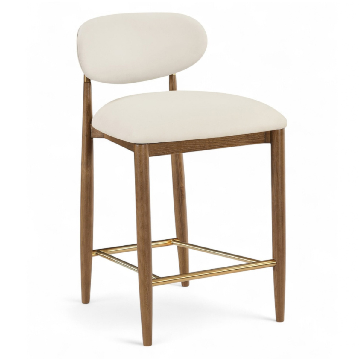 Riccio Cream Vegan Leather Upholstered Stool