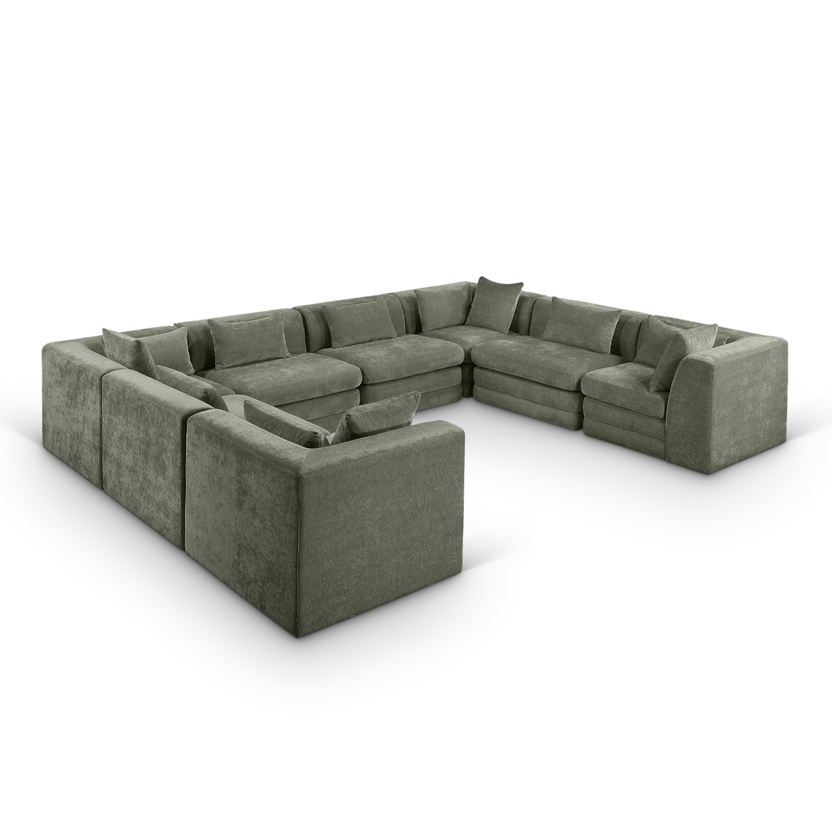 Stellar 152in Green Chenille Fabric Upholstered 8 Piece Modular Sectional Sofa