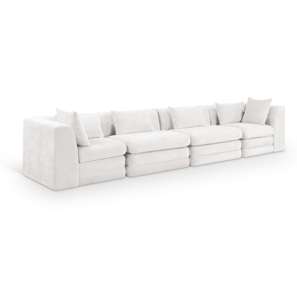 Stellar 152in Cream Chenille Fabric Upholstered 4 Piece Modular Sofa