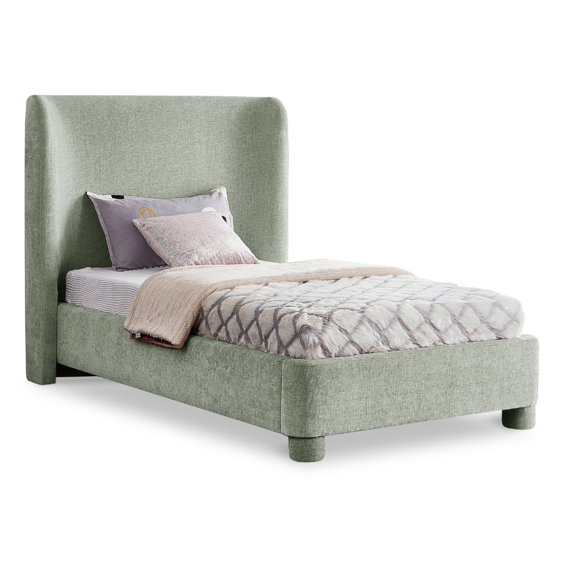 Penny Mint Green Chenille Fabric Upholstered Bed