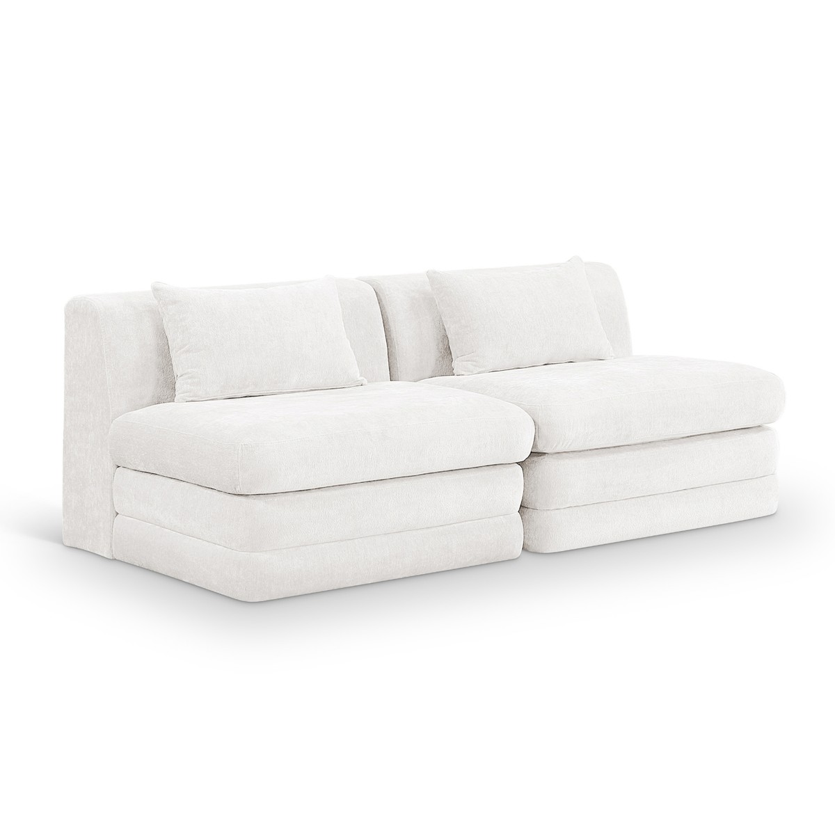 Stellar 76in Cream Chenille Fabric Upholstered 2Piece Modular Sofa
