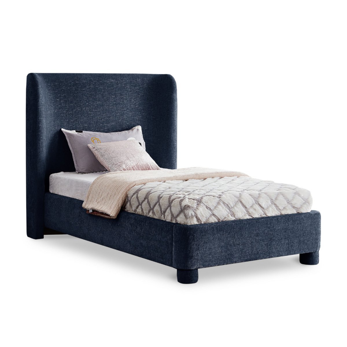 Penny Navy Chenille Fabric Upholstered Bed