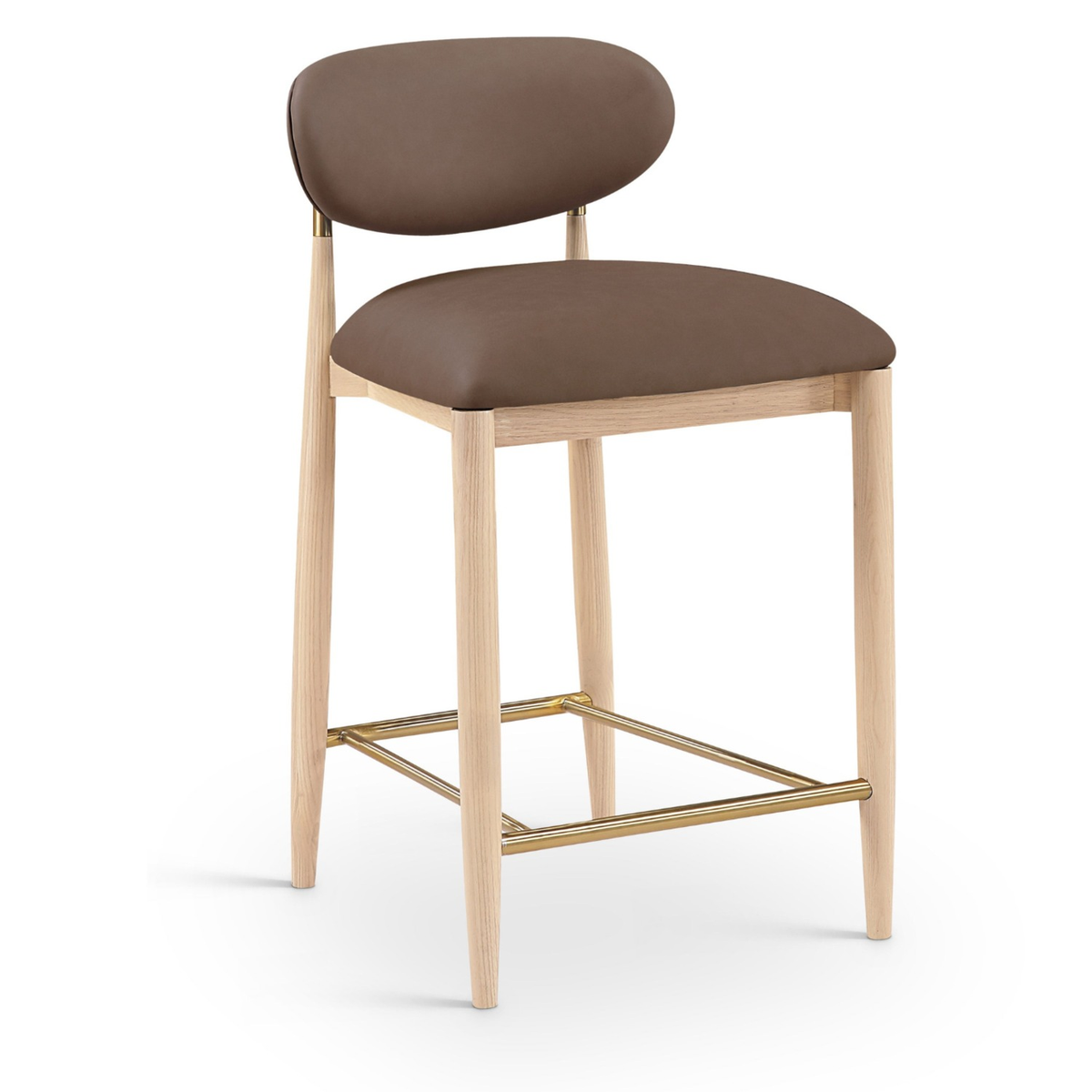 Riccio Brown Vegan Leather Upholstered Stool