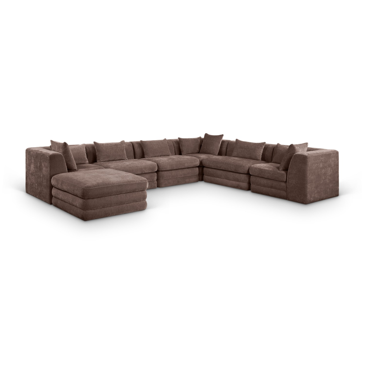 Stellar 152in Brown Chenille Fabric Upholstered 7 Piece Modular Sectional Sofa
