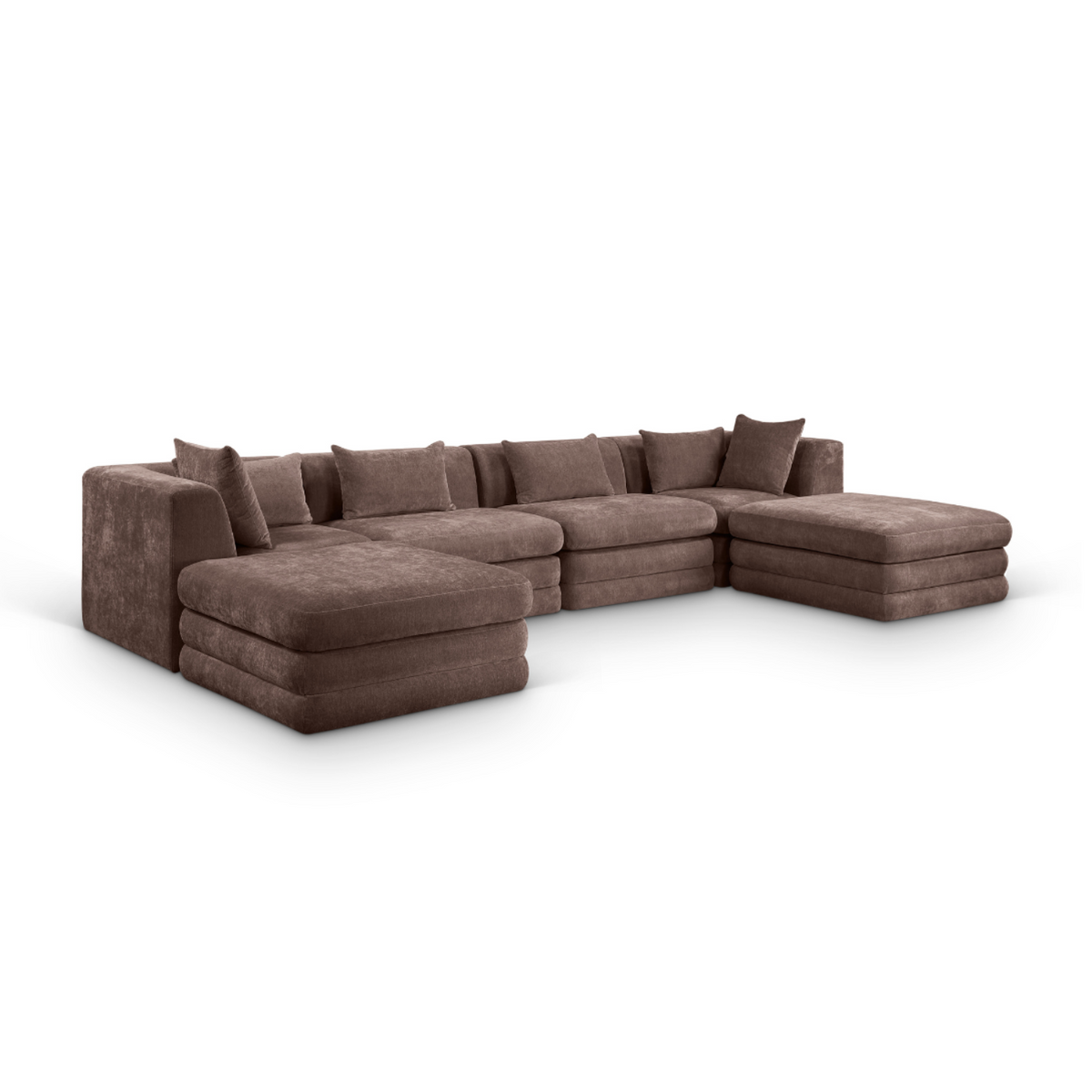 Stellar 152in Brown Chenille Fabric Upholstered 6 Piece Modular Sectional Sofa
