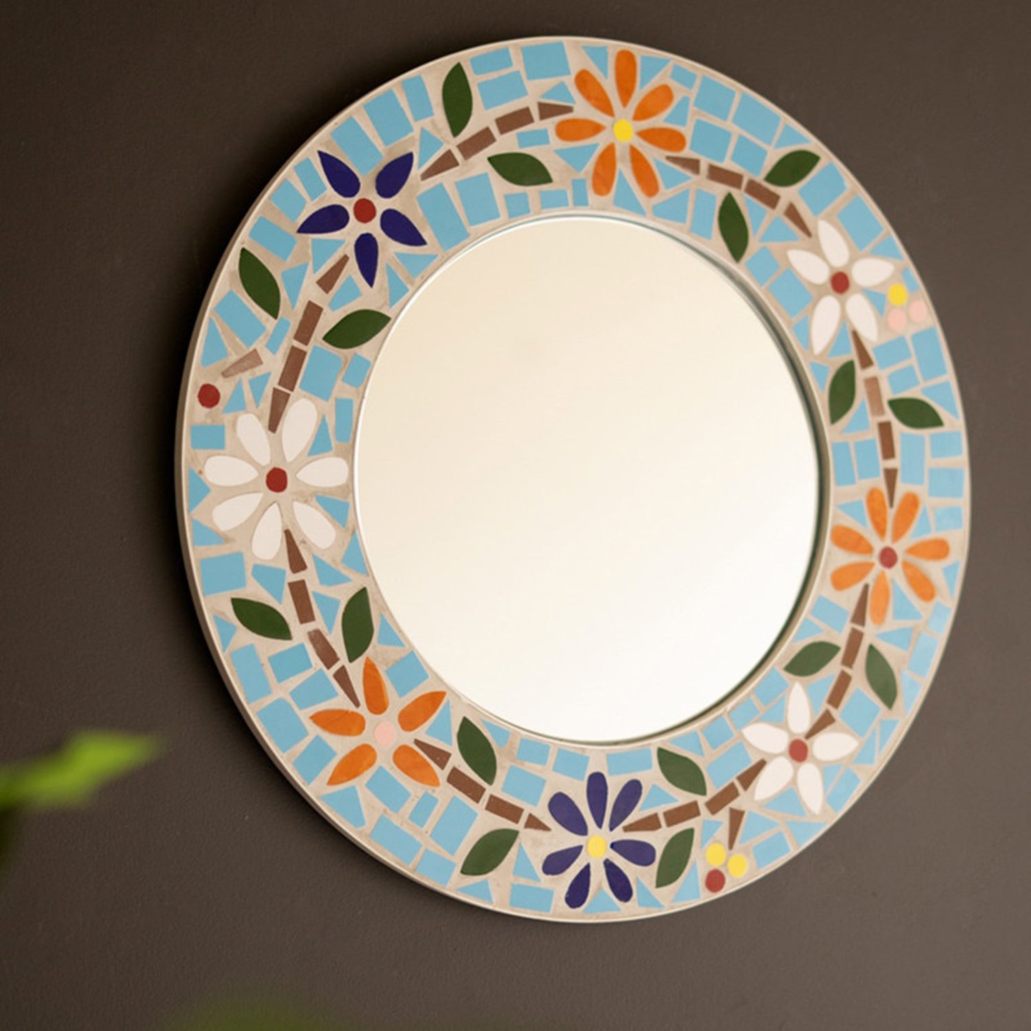 Round Mosaic Tile Framed Mirror