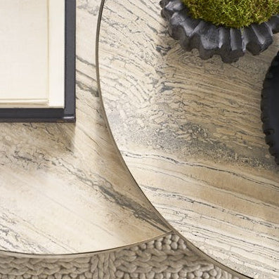 Vanguard Furniture Noa Aged Silver Metal/Travertine Top Round Cocktail Table