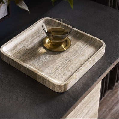 Vanguard Furniture Flynn Charcoal Aluminum Top/Travertine Base Console