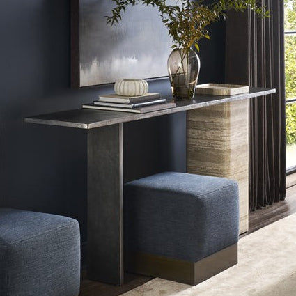 Vanguard Furniture Flynn Charcoal Aluminum Top/Travertine Base Console